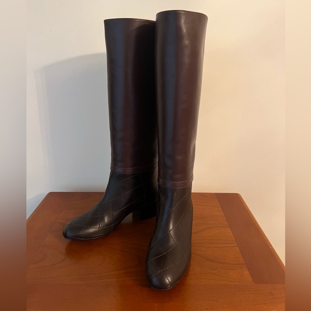 CHANEL Never Worn Dark Brown Khaki Quilted Riding Boots EU 37 US 7
